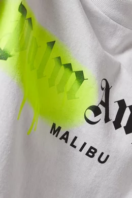Buy Palm Angels White Malibu Sprayed Logo T-shirt in Cotton For