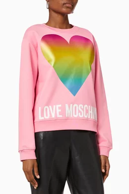 Buy Love Moschino Pink Rainbow Heart Cotton Sweatshirt For Women Online Ounass Saudi