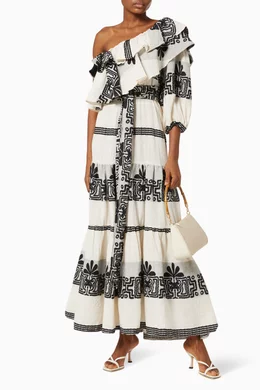Zakar Maxi One Shoulder Dress in Black/White