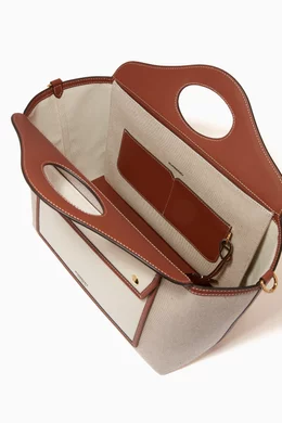 Buy Burberry Brown Small Soft Pocket Tote Bag in Canvas