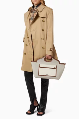 Buy Burberry Brown Small Soft Pocket Tote Bag in Canvas