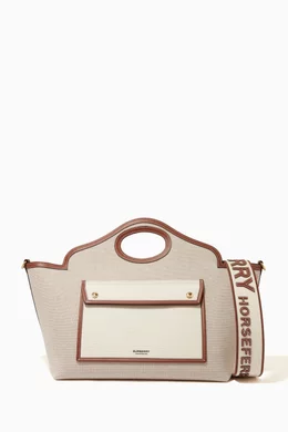 関税負担なし☆Burberry Small Soft Pocket Tote トートバッグ 関税負担なし☆Burberry キャンバス＆レザーミニ ポケットバッグ