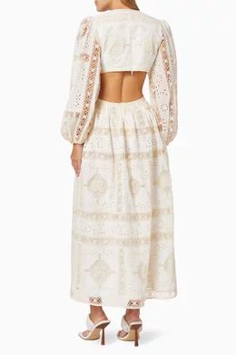 Buy Zimmermann Neutral Aliane Embroidered Long Dress in Cotton For Women  Online | Ounass Saudi
