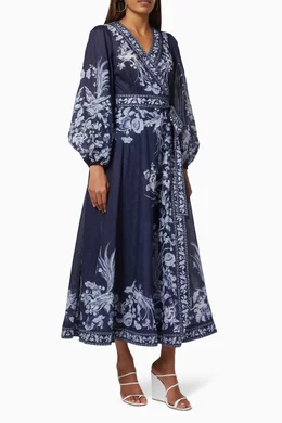 Buy Zimmermann Blue Aliane Wrap Long Dress in Linen For Women Online |  Ounass Saudi