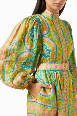 zimmermann estelle buttoned midi dress Buy Zimmermann Green Estelle Buttoned Midi Dress in Linen For Women Online
