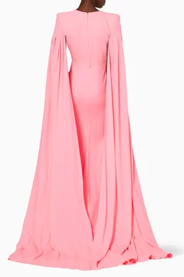 alex perry pink cape dress Alex Perry Cape-Sleeve Crepe Midi Dress