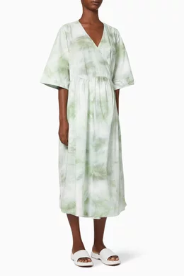 Buy Ganni Green Tie-dye Wrap Midi Dress in Cotton Poplin For Women Online |  Ounass Saudi