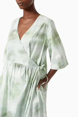 slim fit dress slacks GANNI Green Floral Print Wrap Dress Size S main image 0