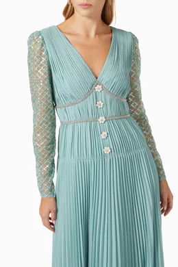 Buy Self-Portrait Green Diamante Grid Sequin Maxi Dress in Pleated Chiffon  For Women Online | Ounass Saudi