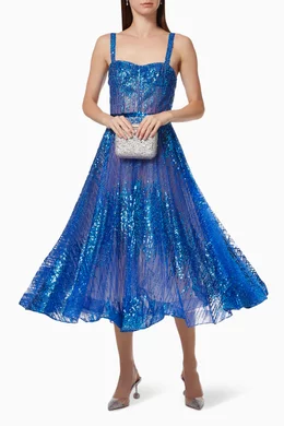 bronx and banco mademoiselle sleeveless sequin midi dress Bronx and Banco Mademoiselle Corset Sequined Midi Dress