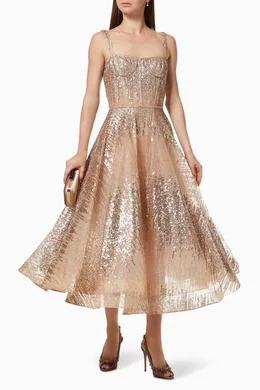 v. chapman vera ruffle-strap corset side-slit midi dress The Vera Dress in Cocoa Baroque Floral 12 / Cocoa Baroque Floral