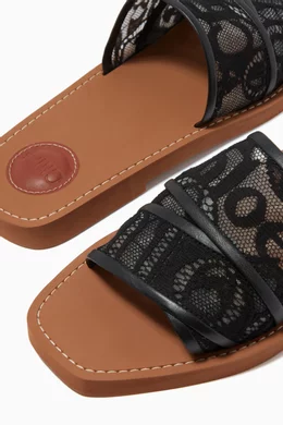 サンダル・ミュール CHLOE' Woody linen flat sandals BLACK Chloé Woody Linen Slides | Saks Fifth Avenue