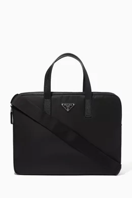 Buy Prada Black Triangle Logo Briefcase in Re Nylon Saffiano Leather For Men Online Ounass Saudi