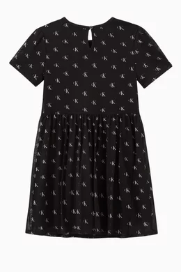 Buy Calvin Klein Black All Over Logo Skater Dress in Sheer Mesh Jersey For Girls Online Ounass Saudi