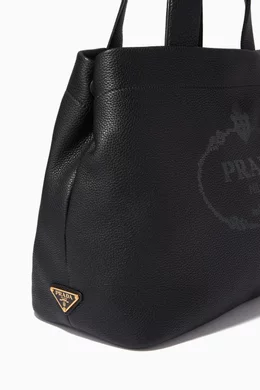 Buy Prada Black Perforated Logo Large Tote Bag in Calf Leather For 