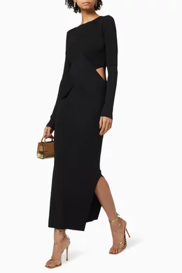 Buy SIR The Label Black Celena Draped Midi Dress in Ribbed Knit For Women Online Ounass Saudi