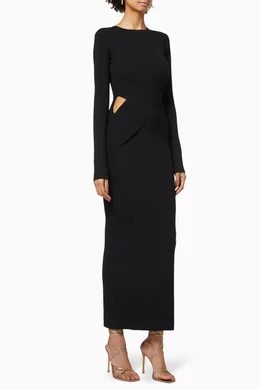 Buy SIR The Label Black Celena Draped Midi Dress in Ribbed Knit For Women  Online | Ounass Saudi