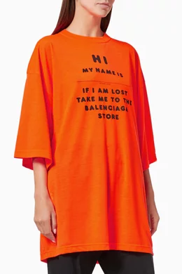 Buy Balenciaga Orange Hi My Name Is Wide Fit T-shirt in Jersey For