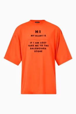 Buy Balenciaga Orange Hi My Name Is Wide Fit T-shirt in Jersey For