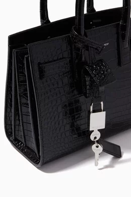 Buy SAINT LAURENT Black Nano Classic Sac de Jour in Croc