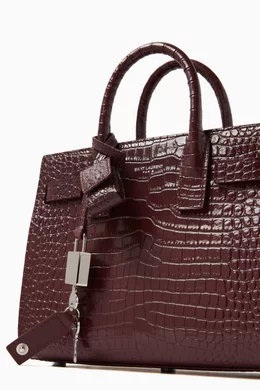 Buy SAINT LAURENT Burgundy Nano Classic Sac de Jour in Croc