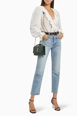 Buy SAINT LAURENT Green Sunset Chain Wallet in Croc embossed Shiny Leather For Women Online Ounass Saudi