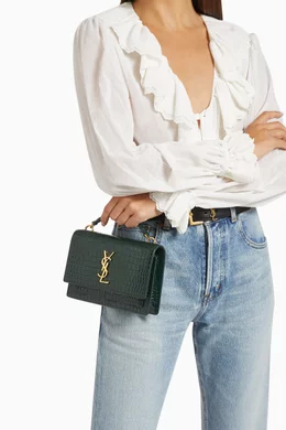 Buy SAINT LAURENT Green Sunset Chain Wallet in Croc-embossed Shiny