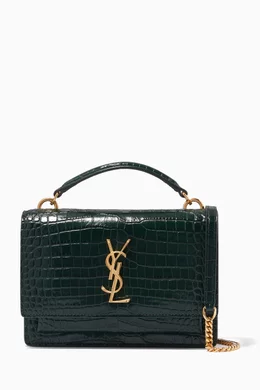 Buy SAINT LAURENT Green Sunset Chain Wallet in Croc-embossed Shiny