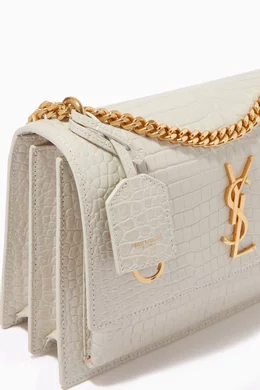 Buy SAINT LAURENT White Medium Sunset Bag in Croc embossed Shiny Leather For Women Online Ounass Saudi