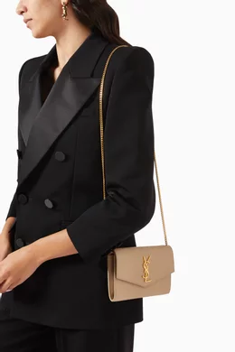 Buy SAINT LAURENT Neutral Uptown Chain Wallet in Grain de Poudre Embossed Leather For Women Online Ounass Saudi