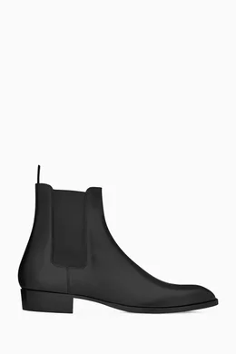 Buy SAINT LAURENT Black Wyatt Chelsea Boots in Smooth Leather For