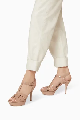 Buy SAINT LAURENT Neutral Tribute 105 Platform Sandals in Patent Leather For Women Online Ounass Saudi