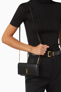 Buy SAINT LAURENT Black Cassandre Phone Holder with Strap in