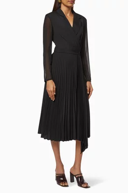 Buy SANDRO Black Pleated Midi Dress in Crepe For Women Online Ounass Saudi