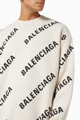 Buy Balenciaga Neutral Allover Logo Crewneck in Jacquard Cotton Wool Blend Knit For Men Online Ounass Saudi