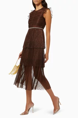 Buy Self-Portrait Brown Ruched Midi Dress in Fine Lace For Women Online |  Ounass Saudi