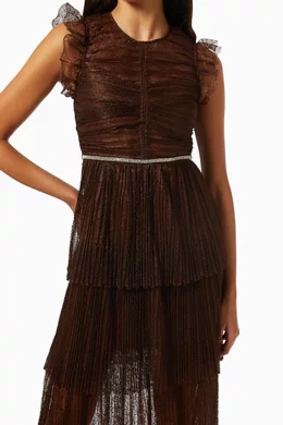brown self portrait dress Brown Satin Lace Maxi Dress – self-portrait main image 0