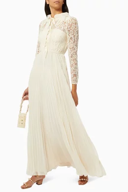 white christmas dresses Champagne Metallic Chiffon Maxi Dress – self-portrait main image 1