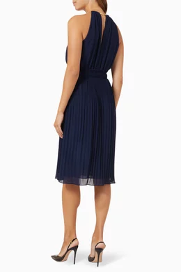 Buy Michael Kors Blue Chain-neck Midi Dress in Pleated-fabric For