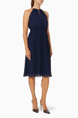Buy Michael Kors Blue Chain-neck Midi Dress in Pleated-fabric For