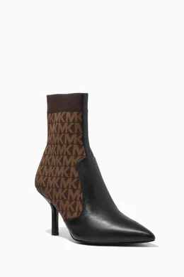 Buy Michael Kors Brown Shiloh Sock Boots in Logo Stretch Knit Leather For Women Online Ounass Saudi