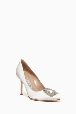 Buy Manolo Blahnik White Hangisi 90 Jewel Pumps in Satin For Women Online Ounass Saudi