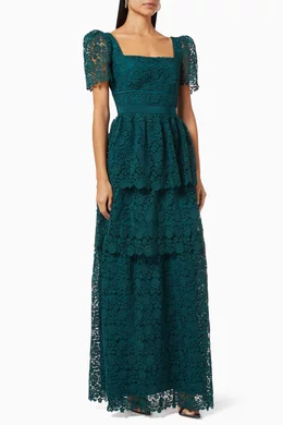 Buy Self-Portrait Green Tiered Maxi Dress in Guipure Lace For Women Online  | Ounass Saudi