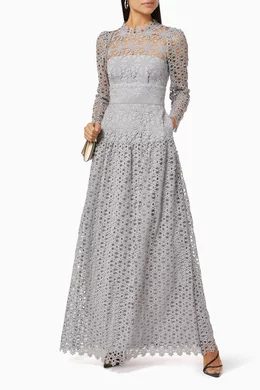 Buy Self-Portrait Grey Long Sleeve Dress in Geo Guipure Lace For Women  Online | Ounass Saudi