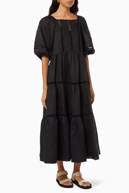 Buy Shona Joy Black Ariella Pin Tuck Midi Dress in Linen For Women Online |  Ounass Saudi