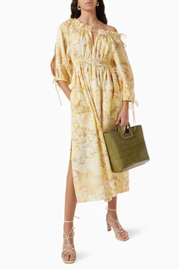 Buy Oroton Yellow Garden Floral Dress in Linen For Women Online | Ounass  Saudi