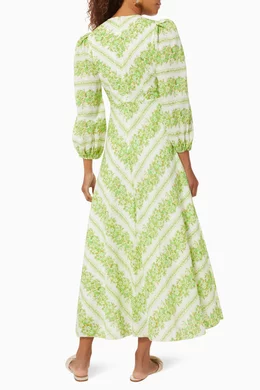 alemais jolene chevron midi dress Buy ALEMAIS Green Jolene Chevron Midi Dress in Organic Cotton Voile For  Women Online