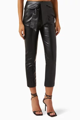 Buy Simkhai Black Tessa Tie Waist Pants in Vegan Leather For Women