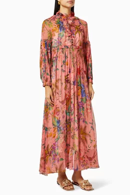 Buy Zimmermann Pink Tropicana Lantern Midi Dress in Silk For Women Online |  Ounass Saudi
