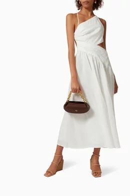 tropicana asymmetric dress Victoria Beckham Posy Eclipse Asymmetric Drape Satin Midi Dress main image 0